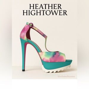 Heather Hightower Tropical Platform Heels Size 9M – Leather Colorblock Tie-Dye